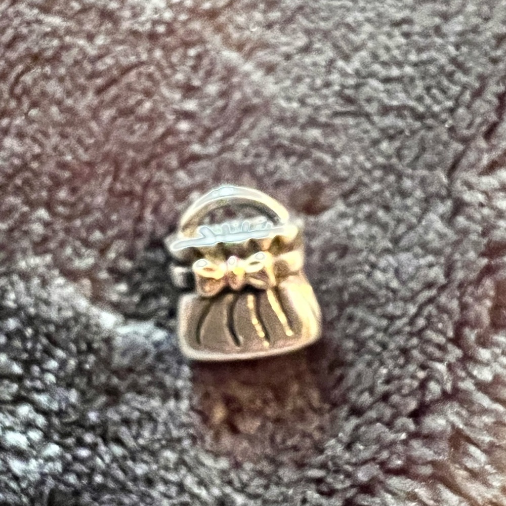 Pandora silver purse with gold bow